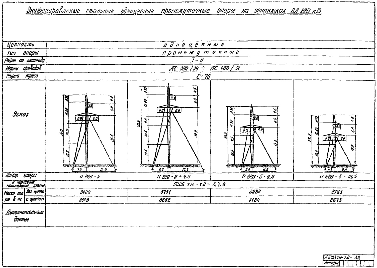 Промежуточная опора П220-5-6,0, типовой проект 3.407-114 (9226тм-т2) С245 горячее оцинкование
