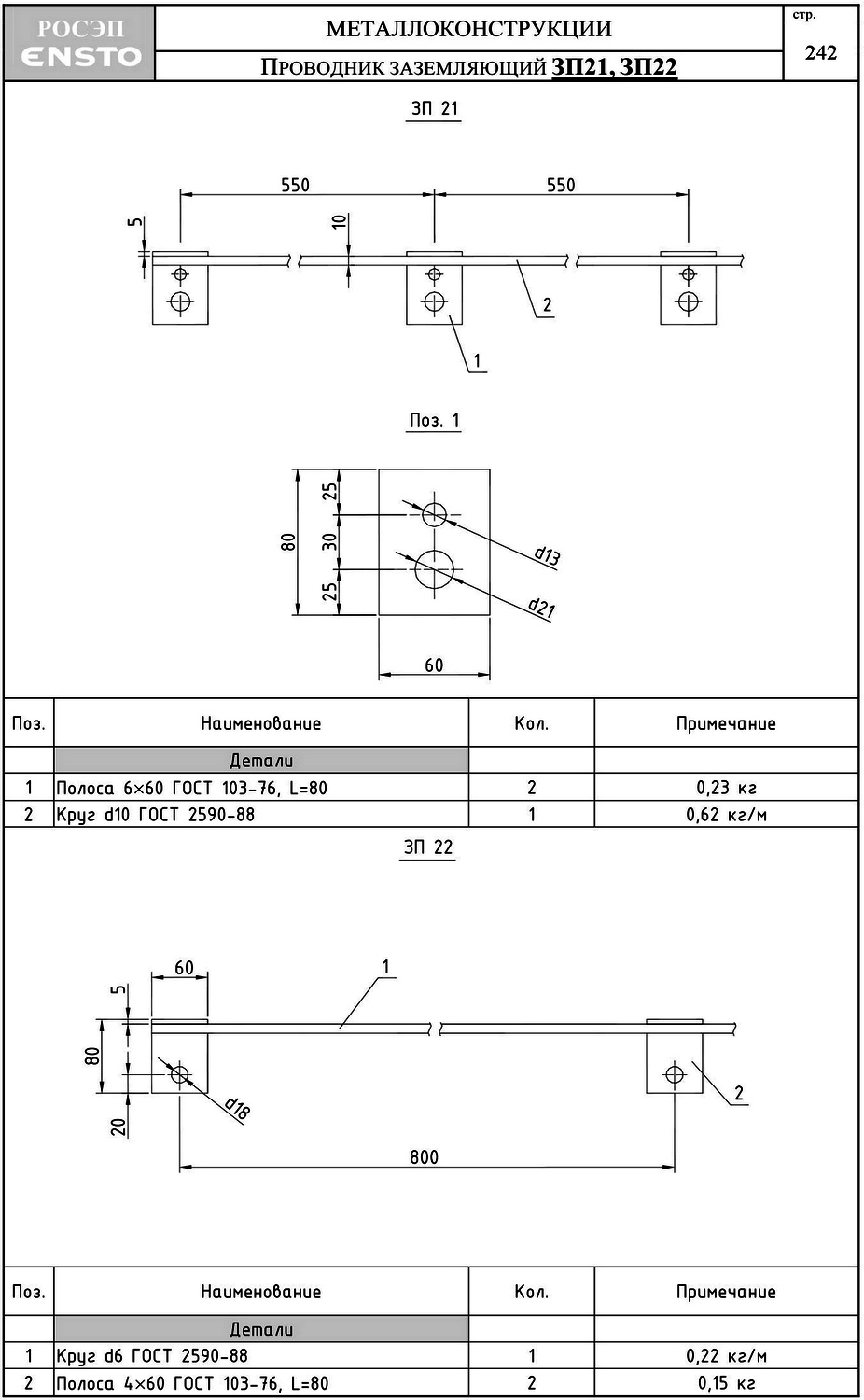 Заземляющий проводник ЗП22, типовой проект 25.0001 С245 горячее оцинкование