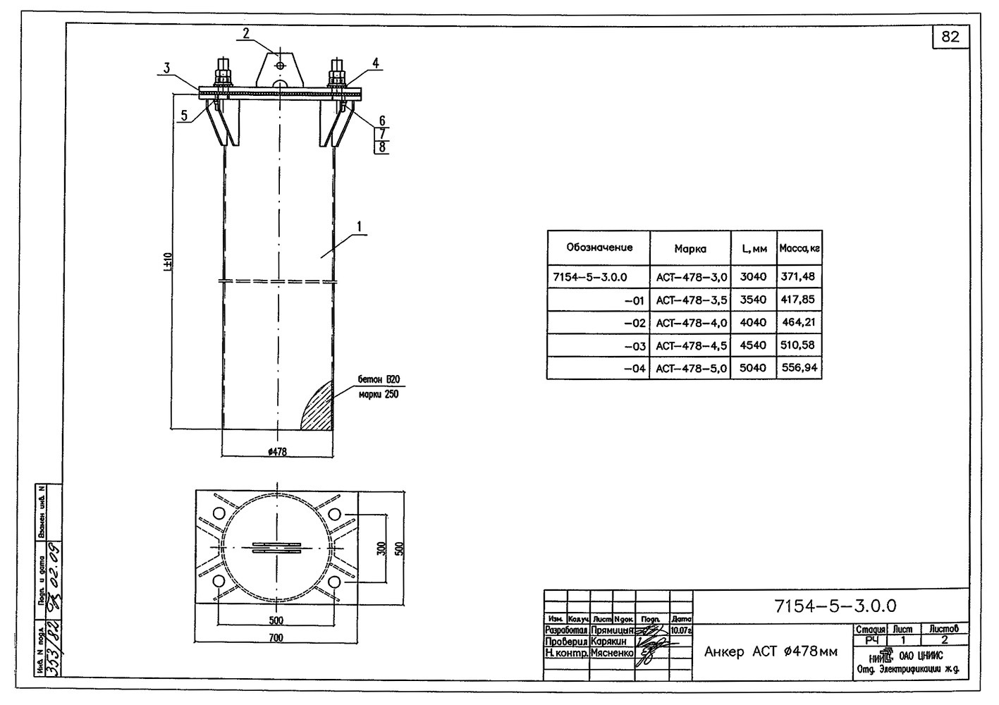 Анкер скальный трубчатый АСТ-478-4,5, типовой проект №7154 22ГЮ (С345) ЛКП II, III группы