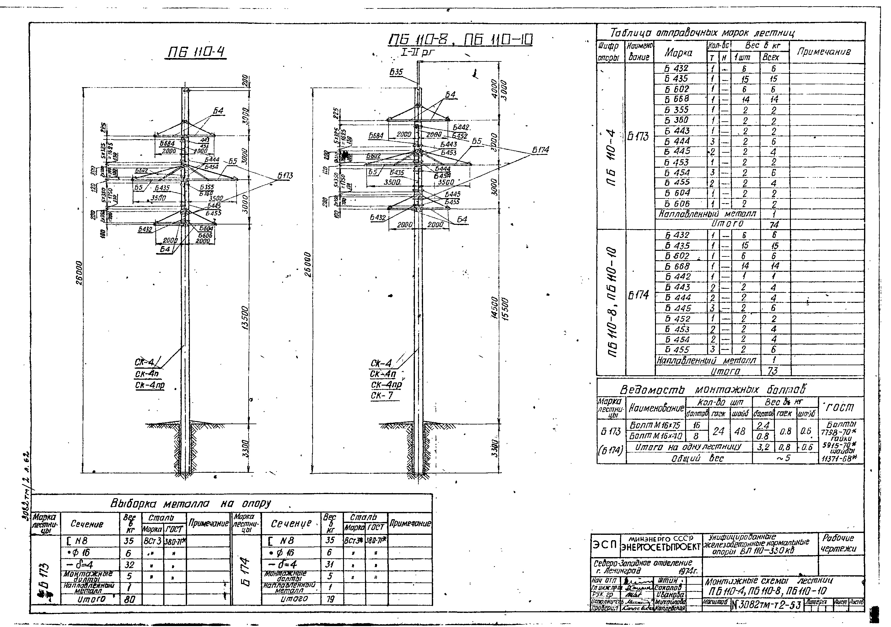 Лестница Б174, типовой проект 3082тм-т2 С245 горячее оцинкование