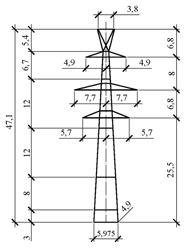 Промежуточная опора П330н-2пг+3.0 (IV в.р.), чертеж 7.330.01-КМ2 С345 горячее оцинкование