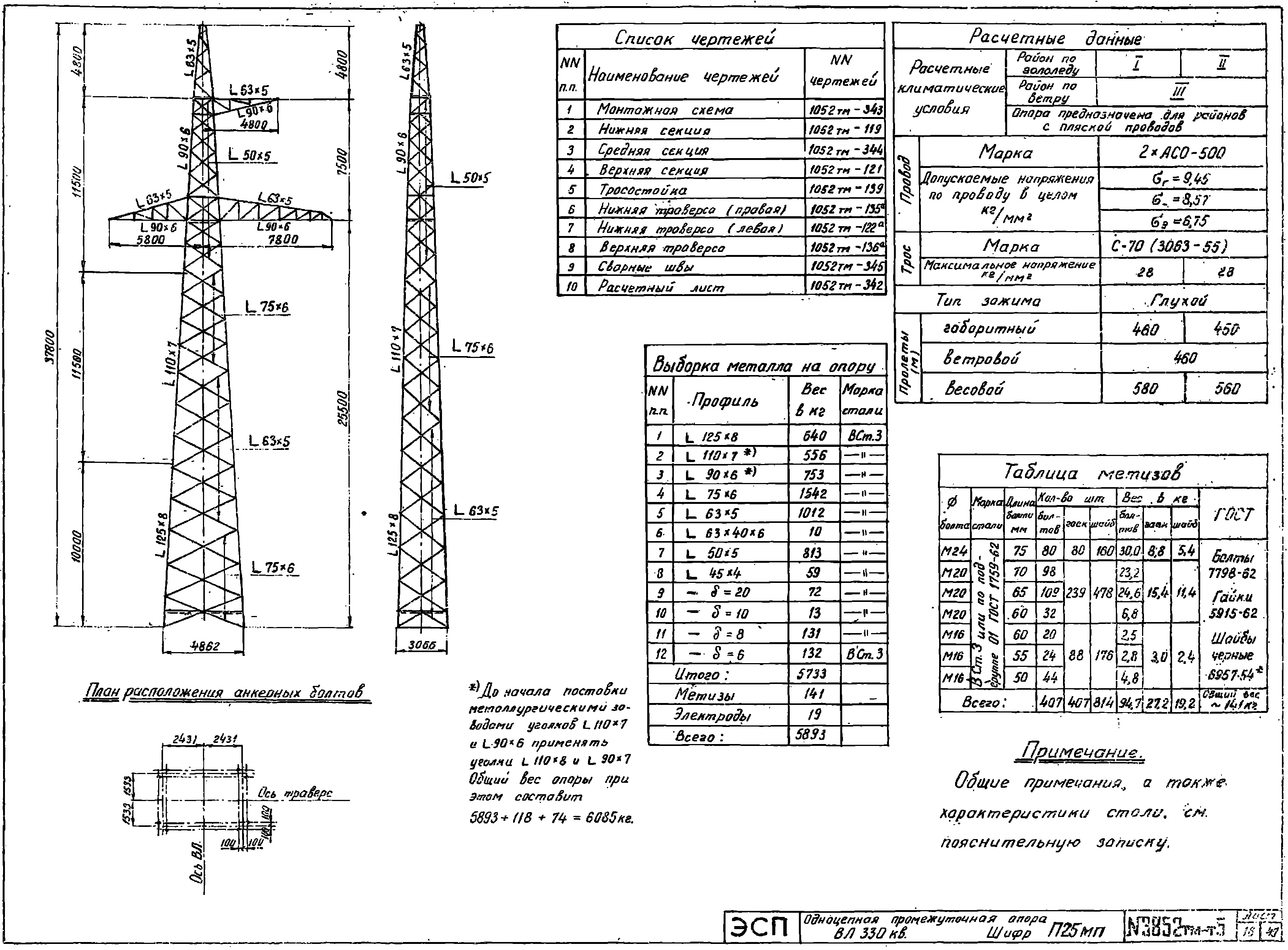 Промежуточная опора П25Мп, типовой проект 3852тм-т5 С245 лакокрасочное покрытие