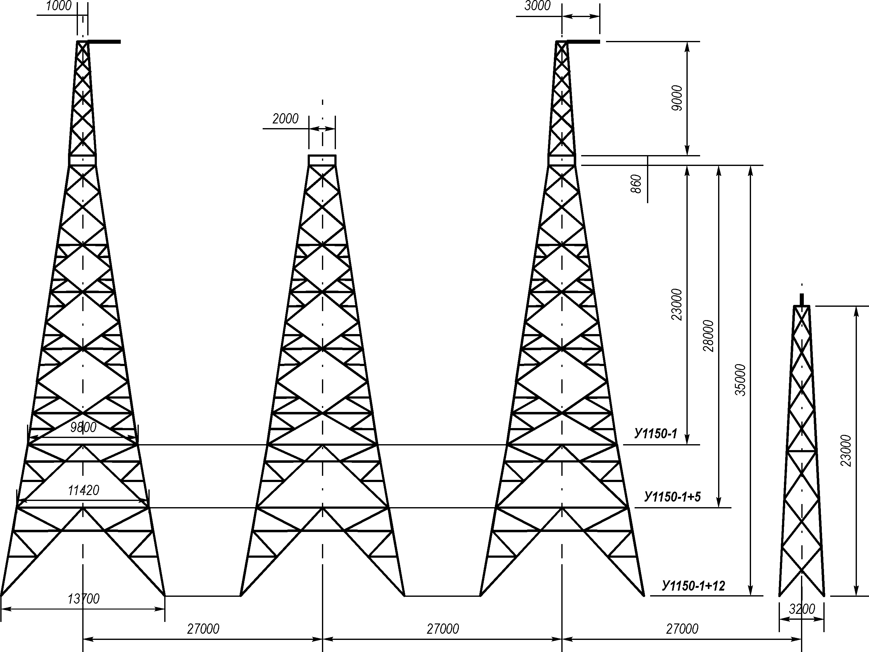 Анкерно-угловая опора У1150-1+5 С245, С345 горячее оцинкование