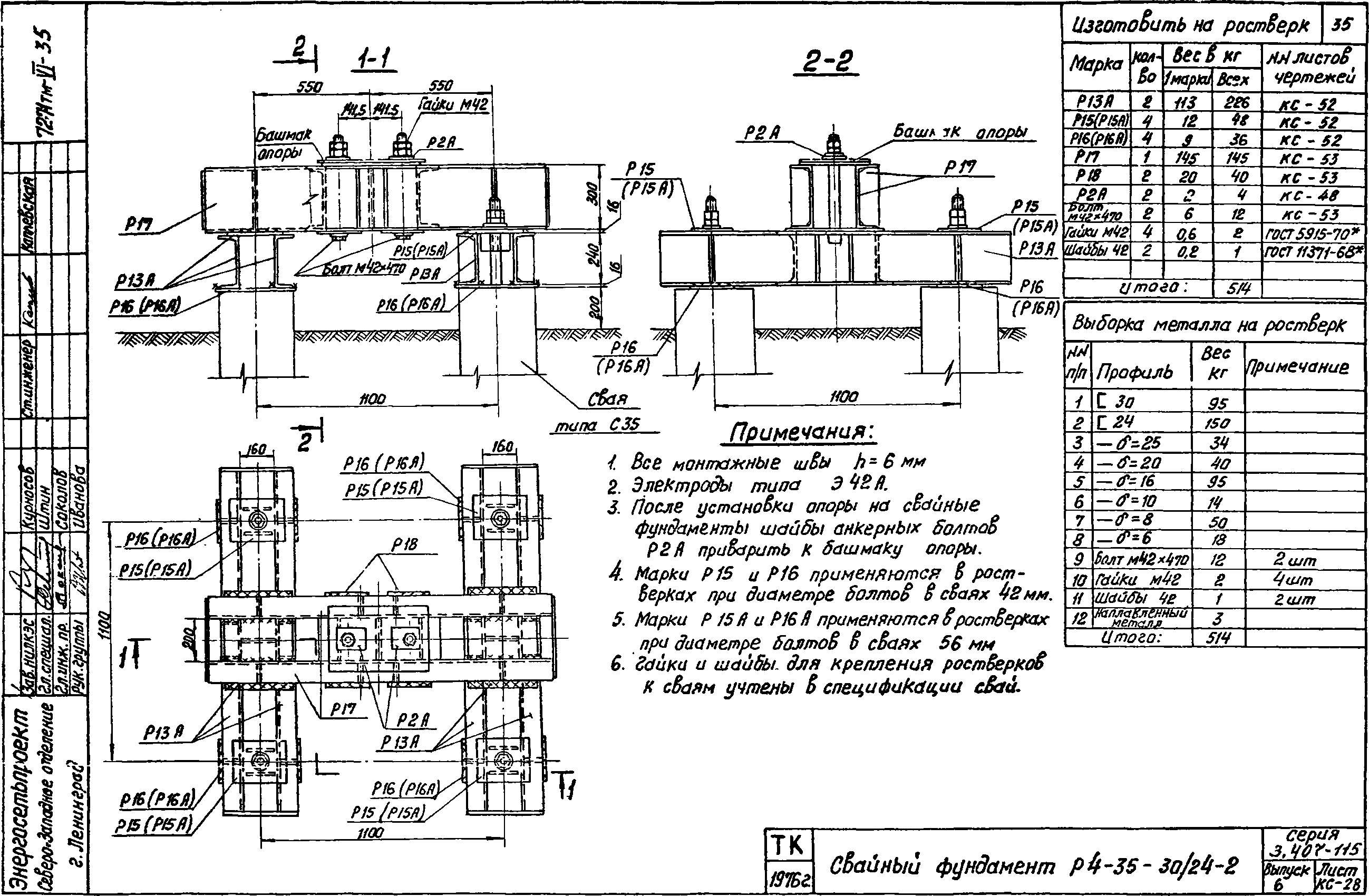 Ростверк четырехсвайного фундамента Р4-35-30/24-2 С345 горячее оцинкование