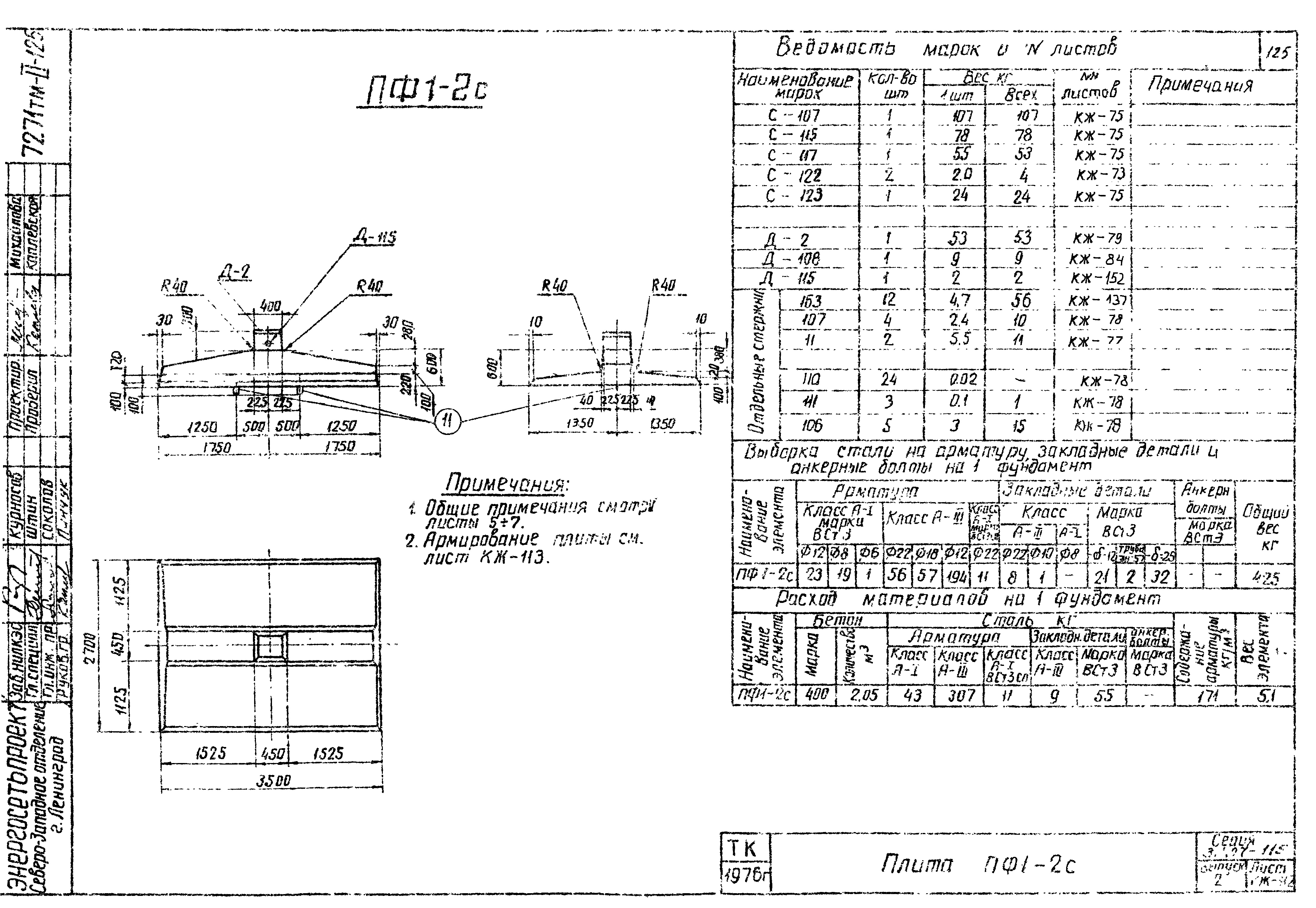 Плита фундамента ПФ1-2С, серия 3.407-115