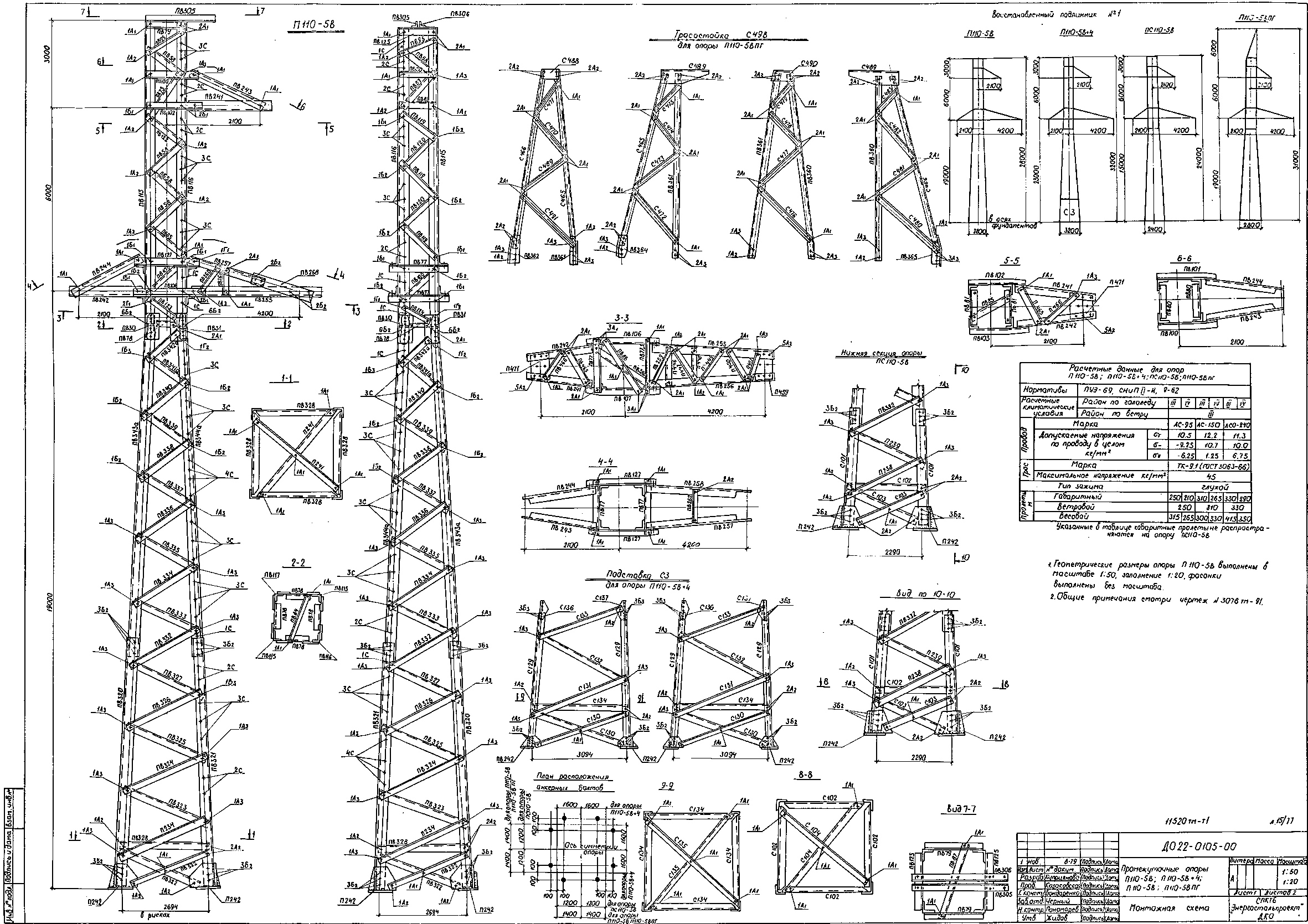 Промежуточная опора П110-5В+4, типовой проект 11520тм-т1 С245 горячее оцинкование