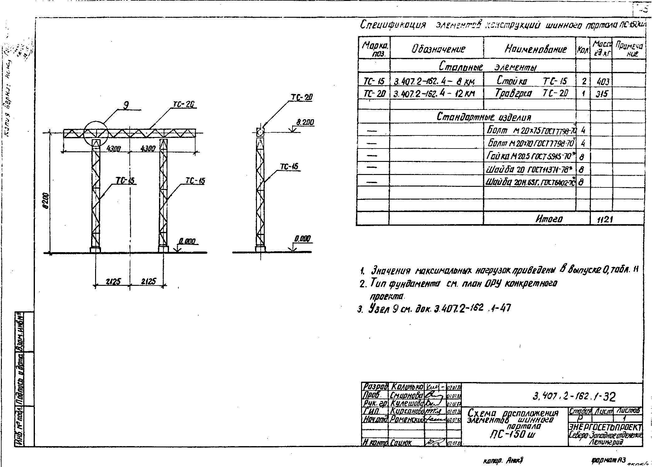 Шинный портал ПС-150Ш, типовой проект 3.407.2-162 (13074тм-т1) С245 лакокрасочное покрытие