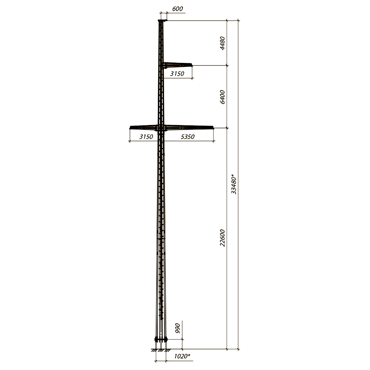 Промежуточная опора ПМ220-7Ф, типовой проект 09.004-КМД С345 горячее цинкование