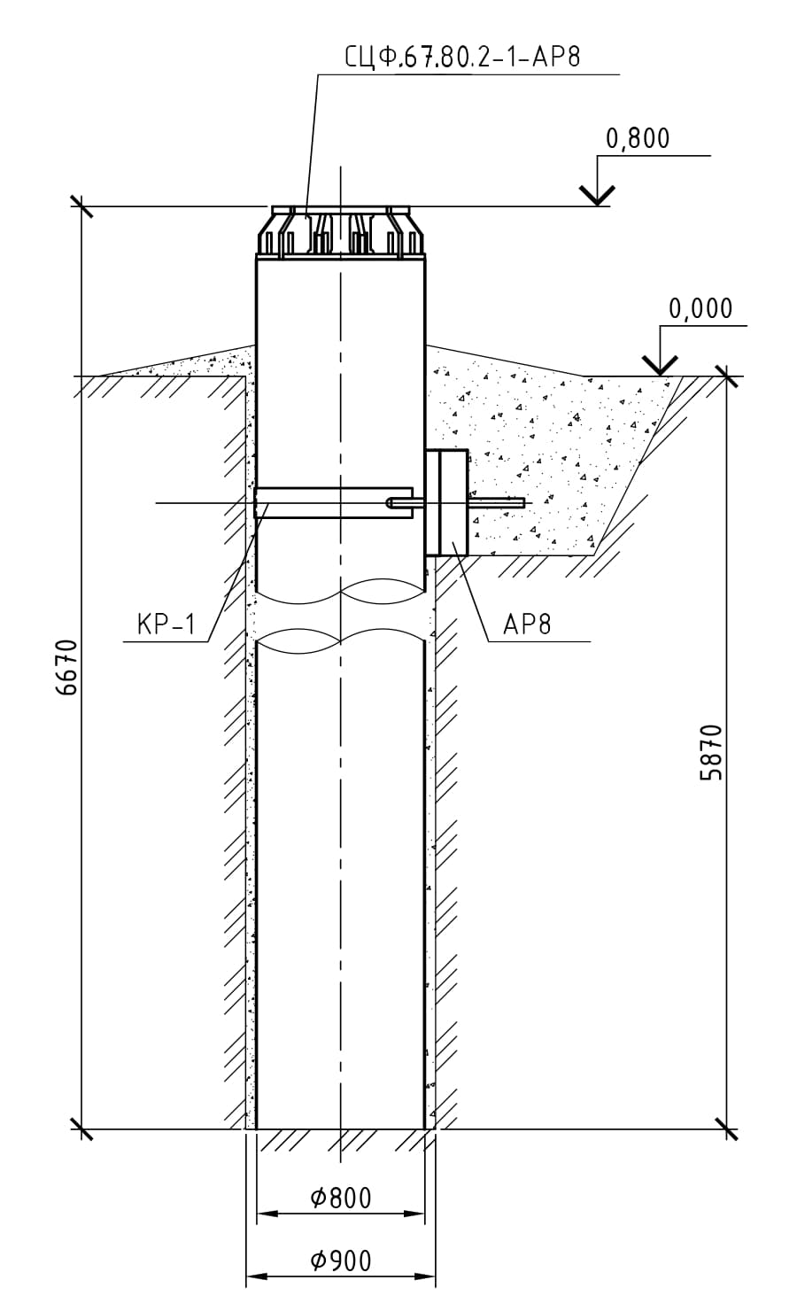 Фундамент СЦФ.67.80.2-1-АР8 для секционированной опоры, проект 16.006