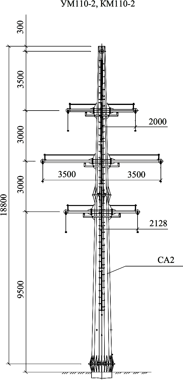 Концевая опора КМ110-2, типовой проект 28.0034 С345 горячее цинкование