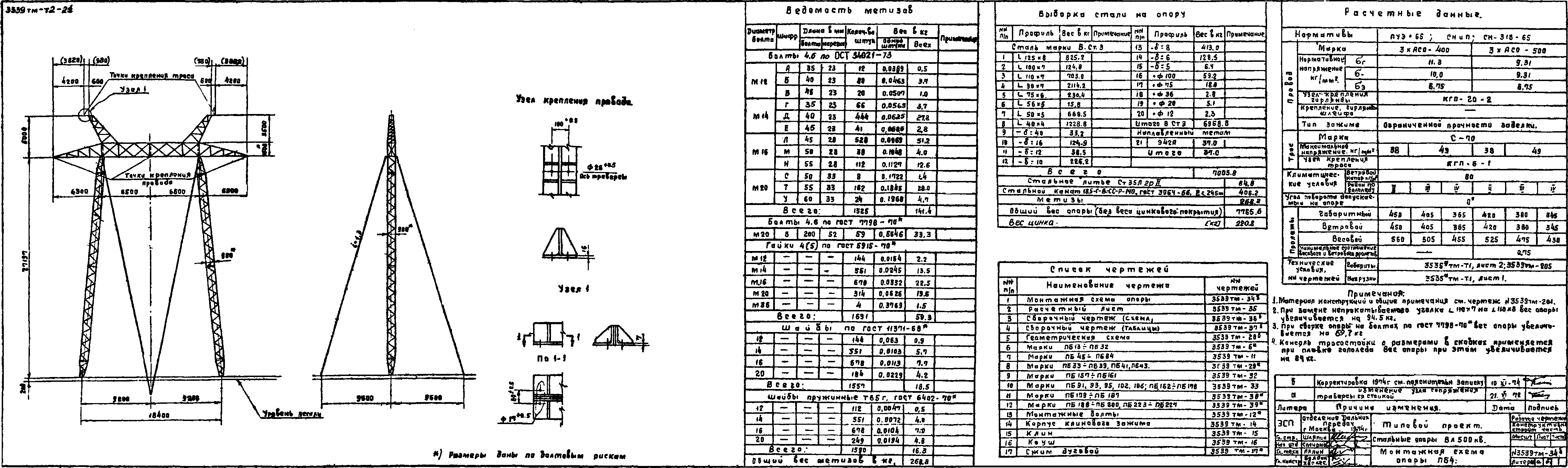 Промежуточная опора ПБ4, типовой проект 3.407-106 (3539тм-т2) С245 горячее оцинкование