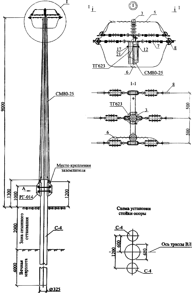 Концевая опора Кс10-5, типовой проект 28.0006 С345 горячее цинкование