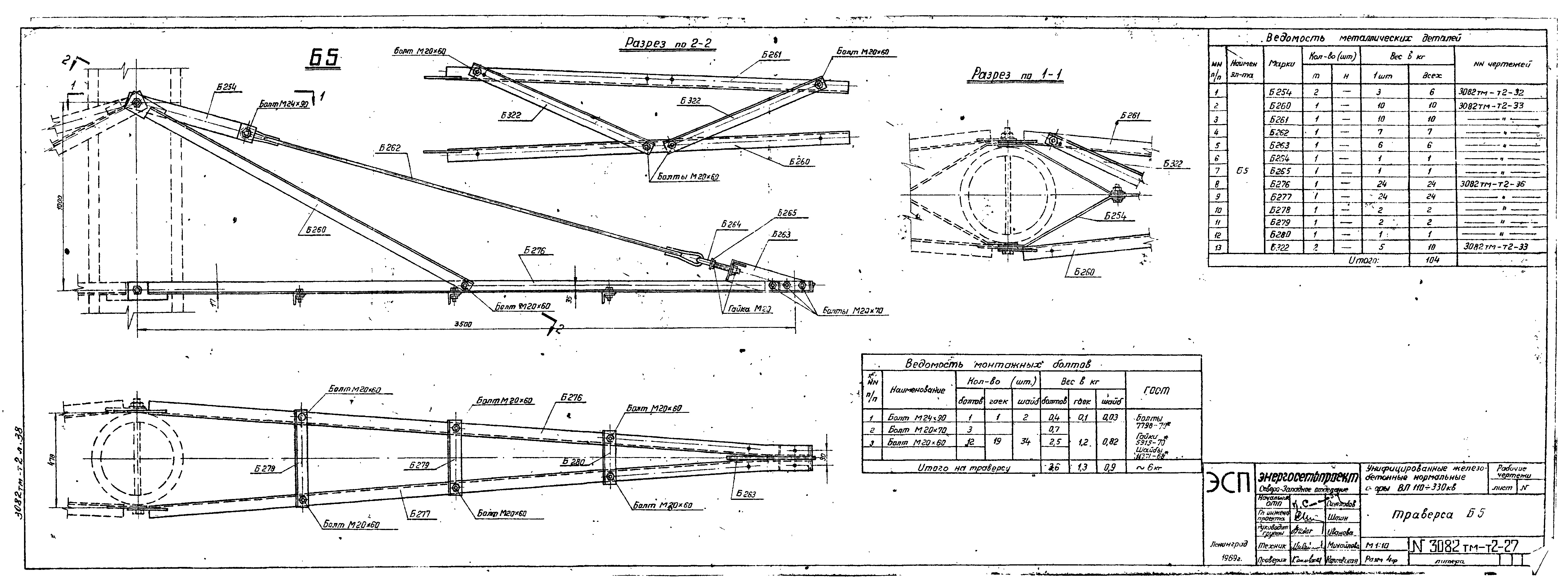 Траверса Б5, типовой проект 3082тм-т2 С245 горячее оцинкование