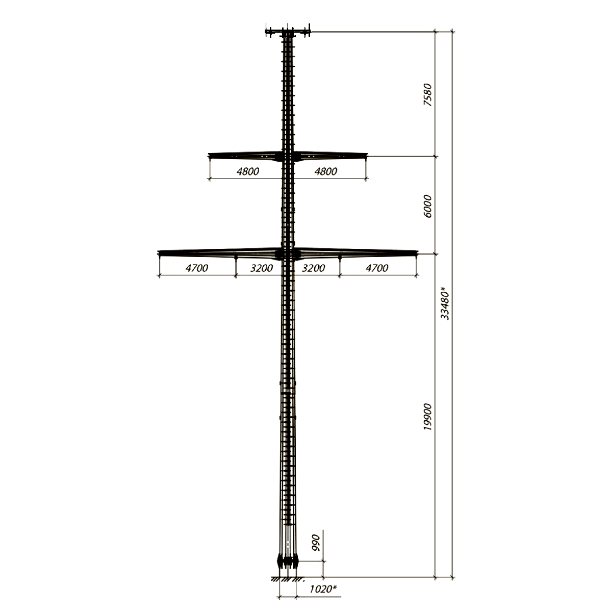 Промежуточная опора ПМ220-8ФТ, типовой проект 13068.00.000 МС С345 горячее цинкование
