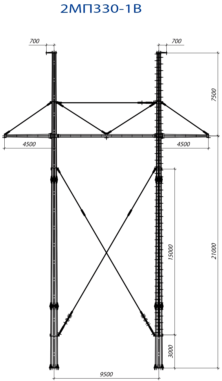Промежуточная опора 2МП330-1ВЛГ, типовой проект 20016тм С345 горячее цинкование