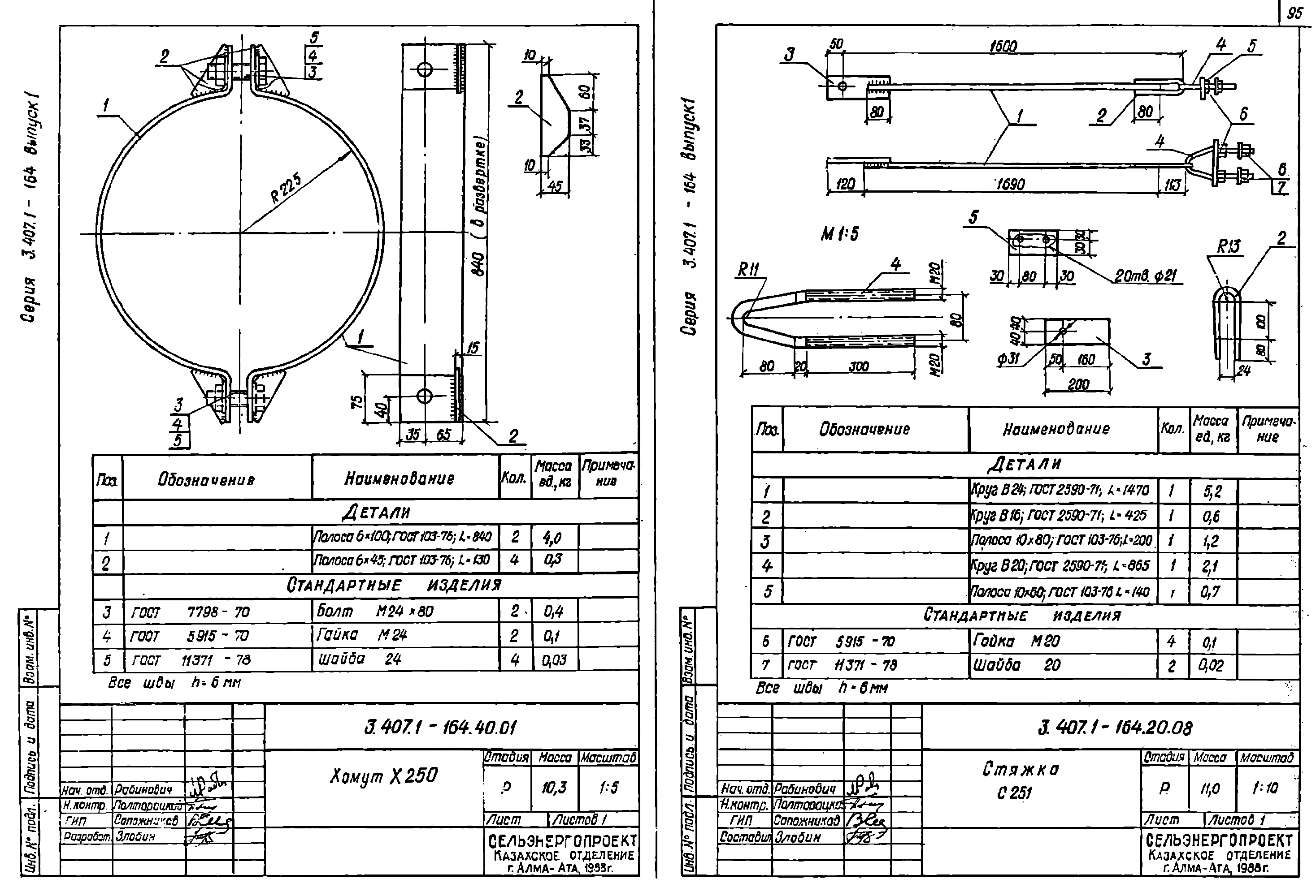 Хомут Х250, типовой проект 3.407.1-164.1 С245 горячее оцинкование