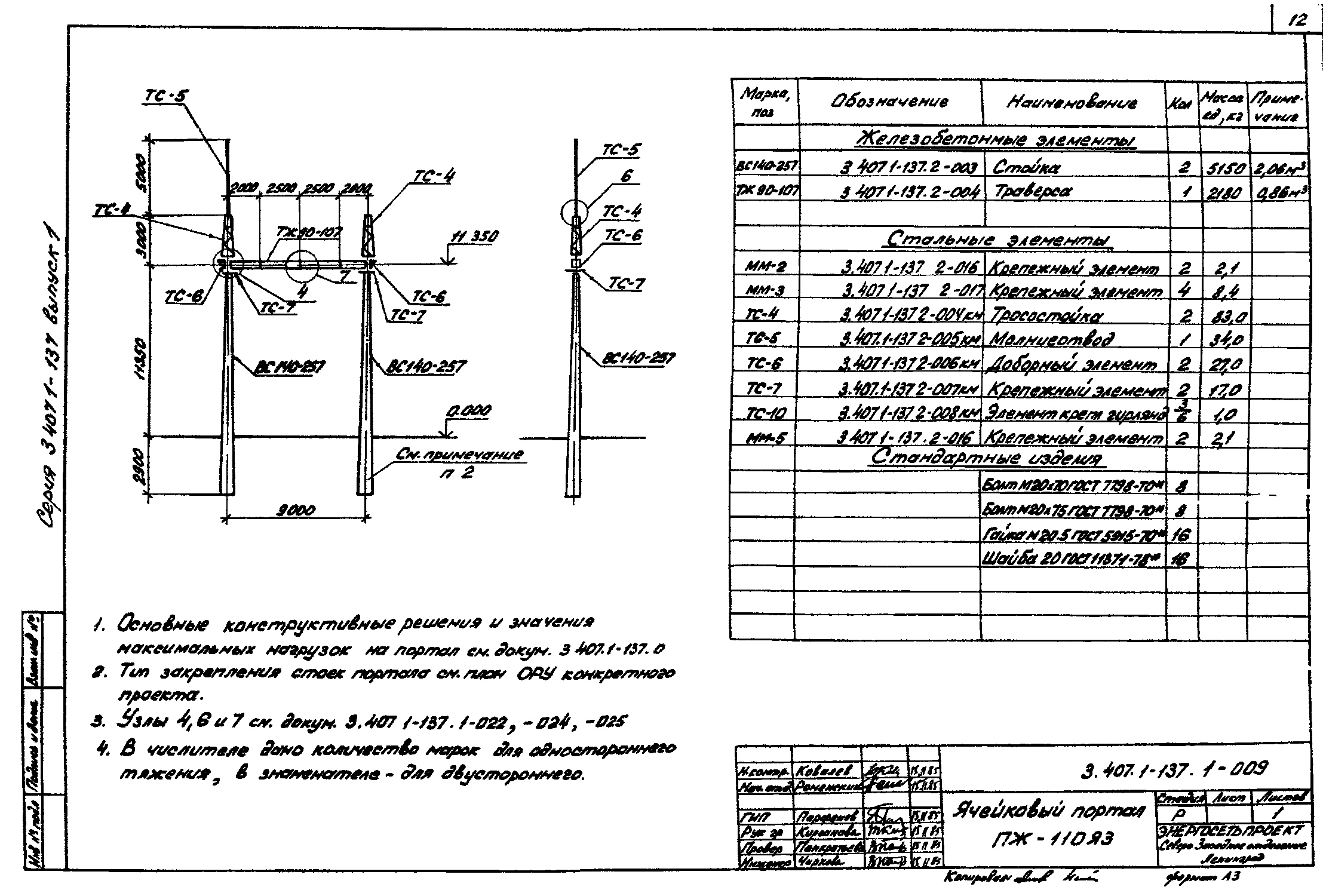Ячейковый портал ПЖ-110Я3, типовой проект 3.407.1-137