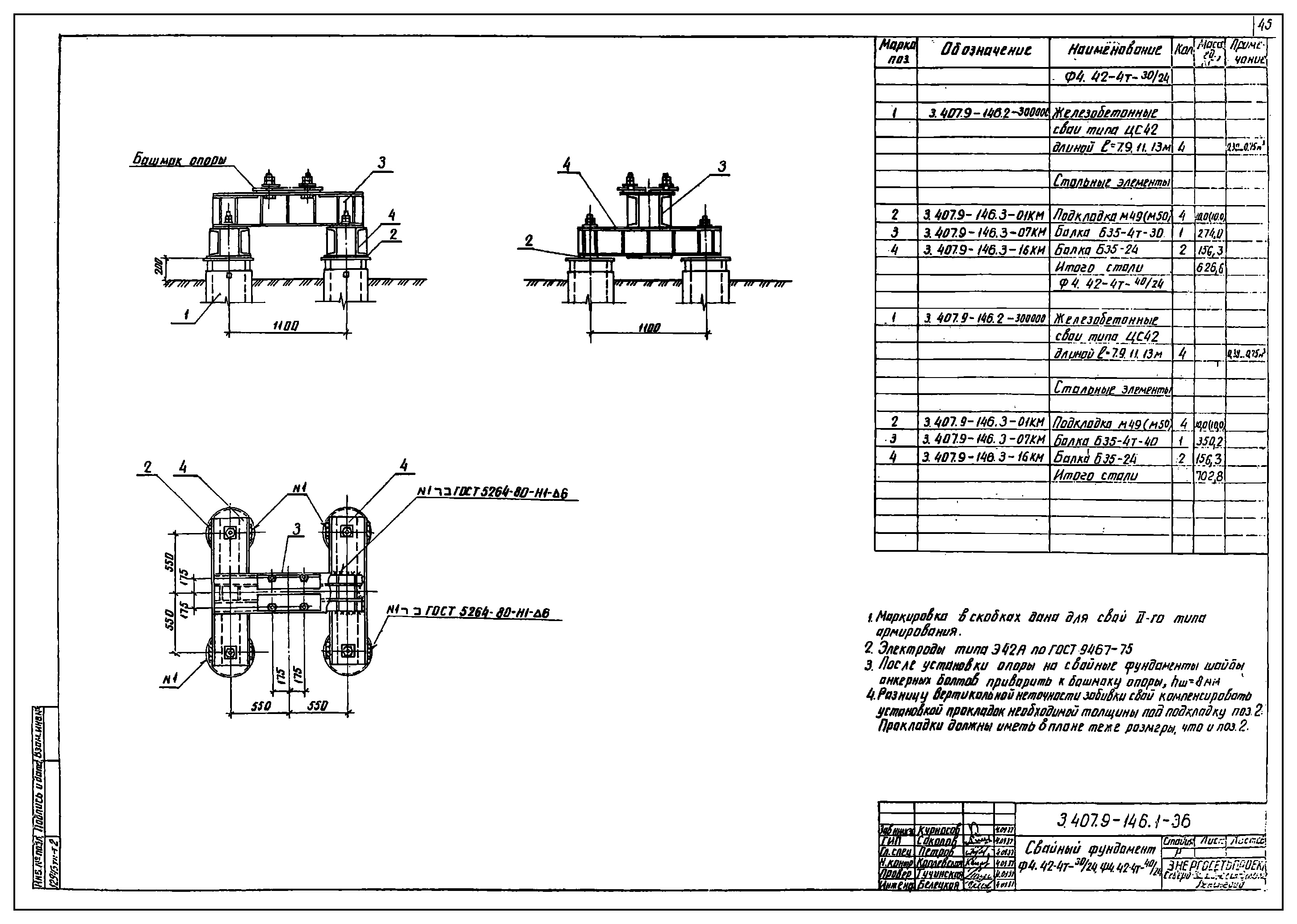 Ростверк четырехсвайного фундамента Ф4.42-4т-40/24 С255 горячее оцинкование