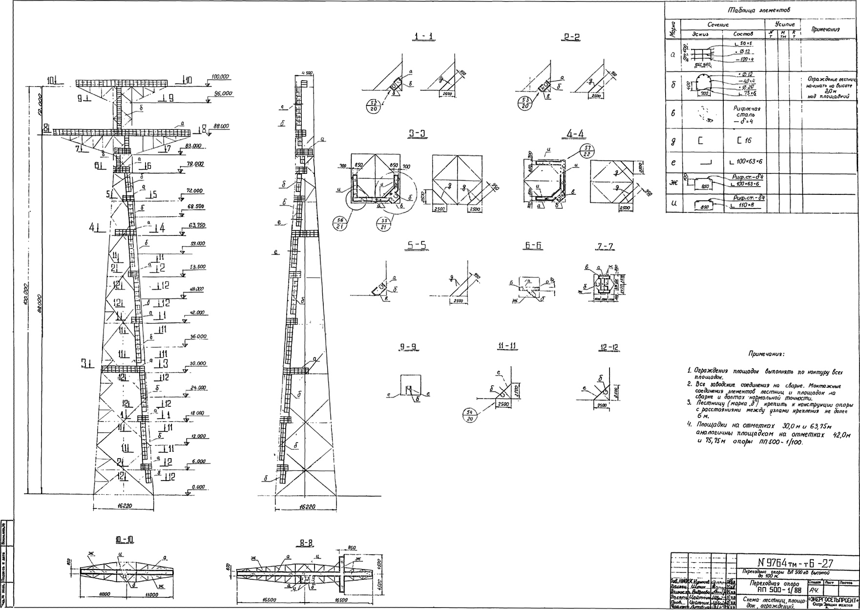 Промежуточная переходная опора ПП500-1/88, типовой проект 9674тм-т6 С245, С345 лакокрасочное покрытие