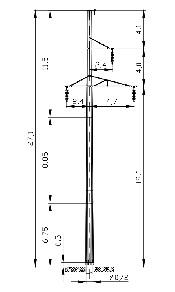 Промежуточная опора ПМ110-1Ф, типовой проект 3.407.2-182.09 С345 горячее цинкование