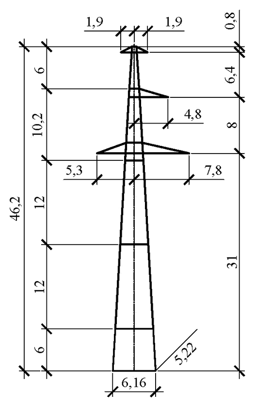 Промежуточная опора П330н-1т+6.0 (IV в.р.), чертеж 7.330.01-КМ1 С345 горячее оцинкование