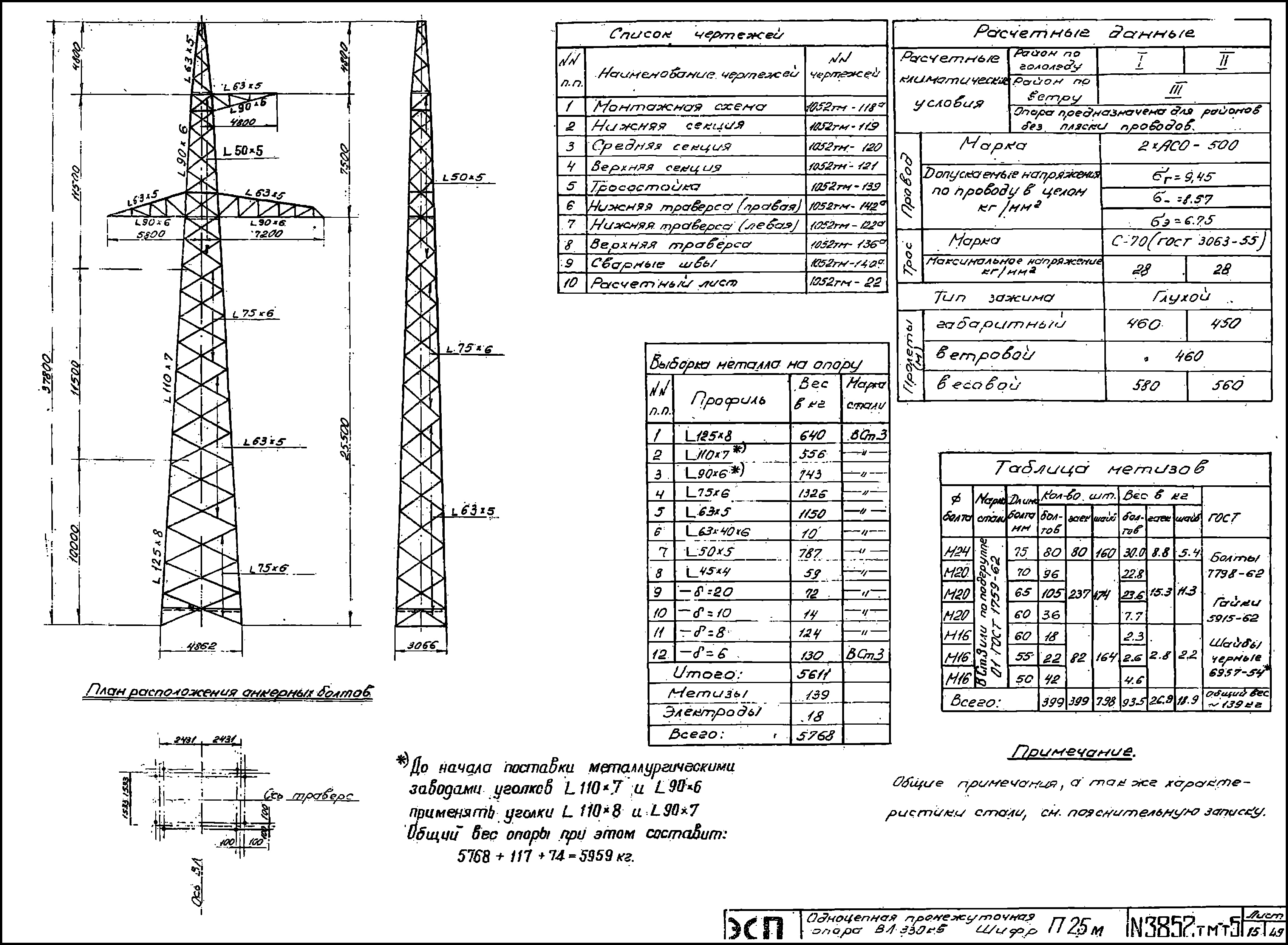 Промежуточная опора П25М-2, типовой проект 3852тм-т5 С245 лакокрасочное покрытие