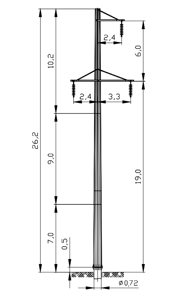Промежуточная опора ПМ110-7ФР, типовой проект 3.407.2-182.09 С345 горячее цинкование