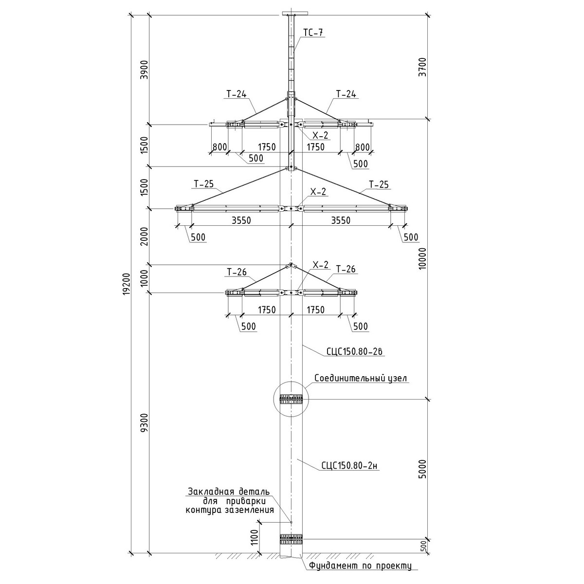 Анкерно-угловая железобетонная опора СУБ110-2Ф, чертеж 16.006-т14.004