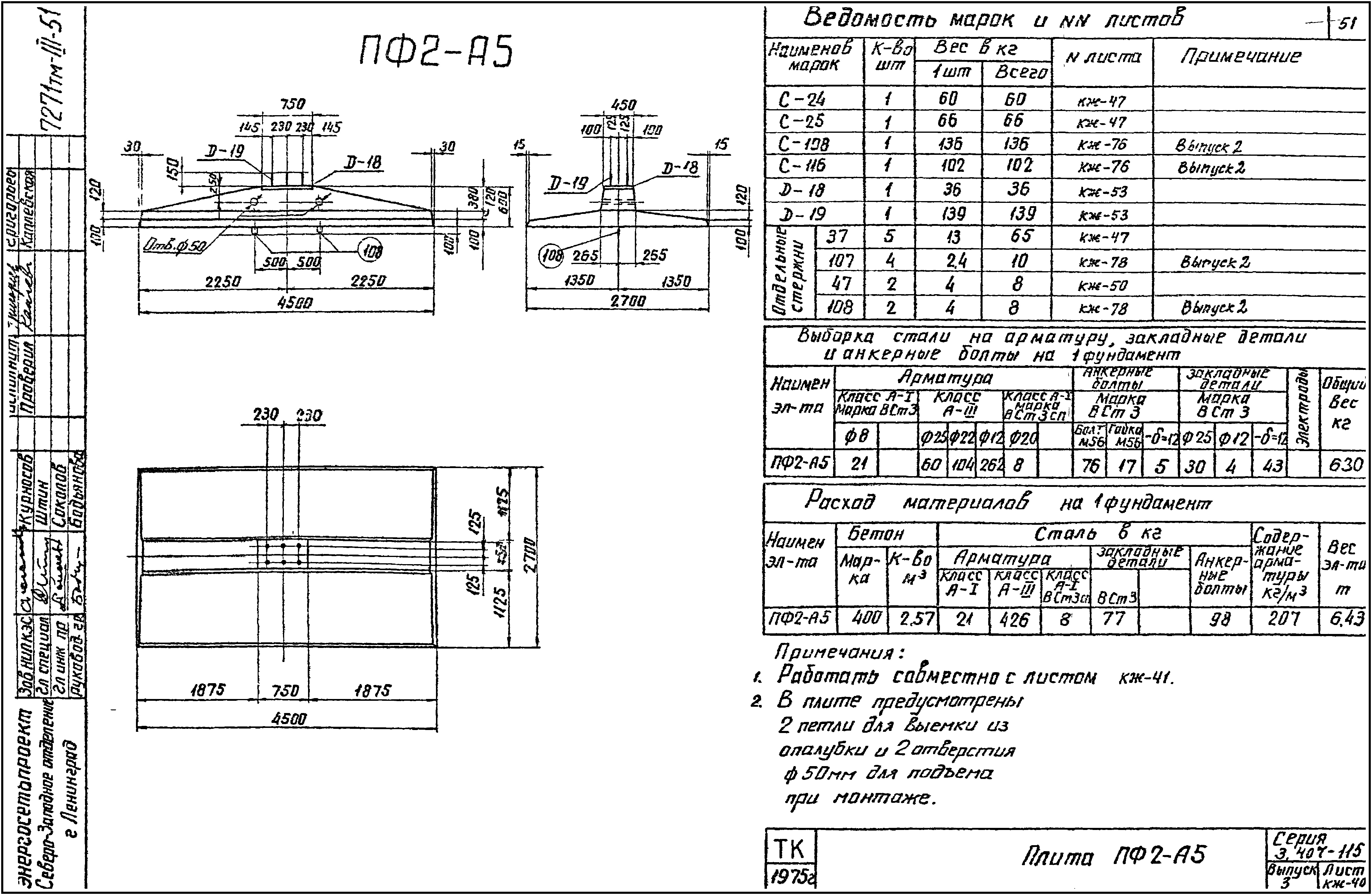 Плита фундамента ПФ2-А5, серия 3.407-115