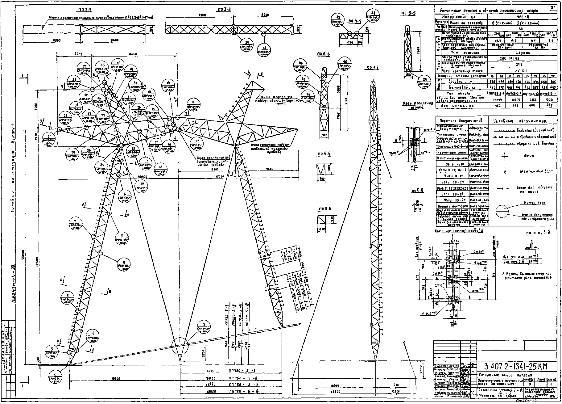 Промежуточная косогорная опора ПП750-5-IV, типовой проект 3.407.2-134.1 (10224тм-т4) С245, С345 горячее оцинкование