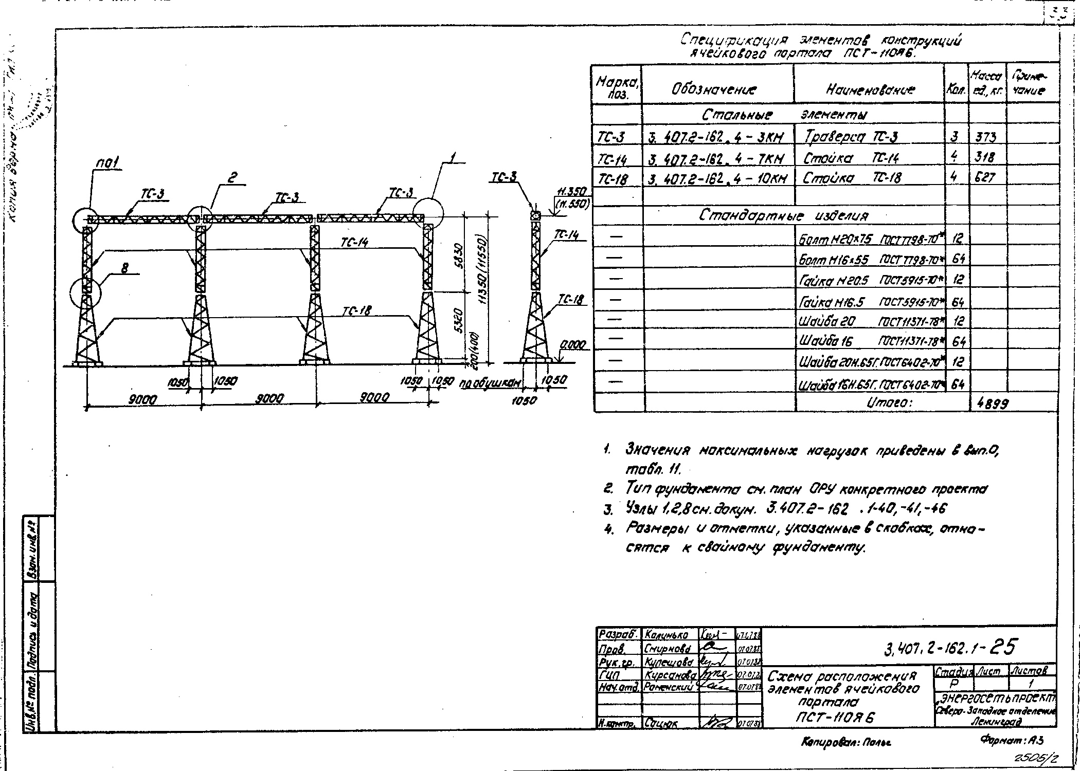 Ячейковый портал ПСТ-110Я6, типовой проект 3.407.2-162 (13074тм-т1) С245 лакокрасочное покрытие