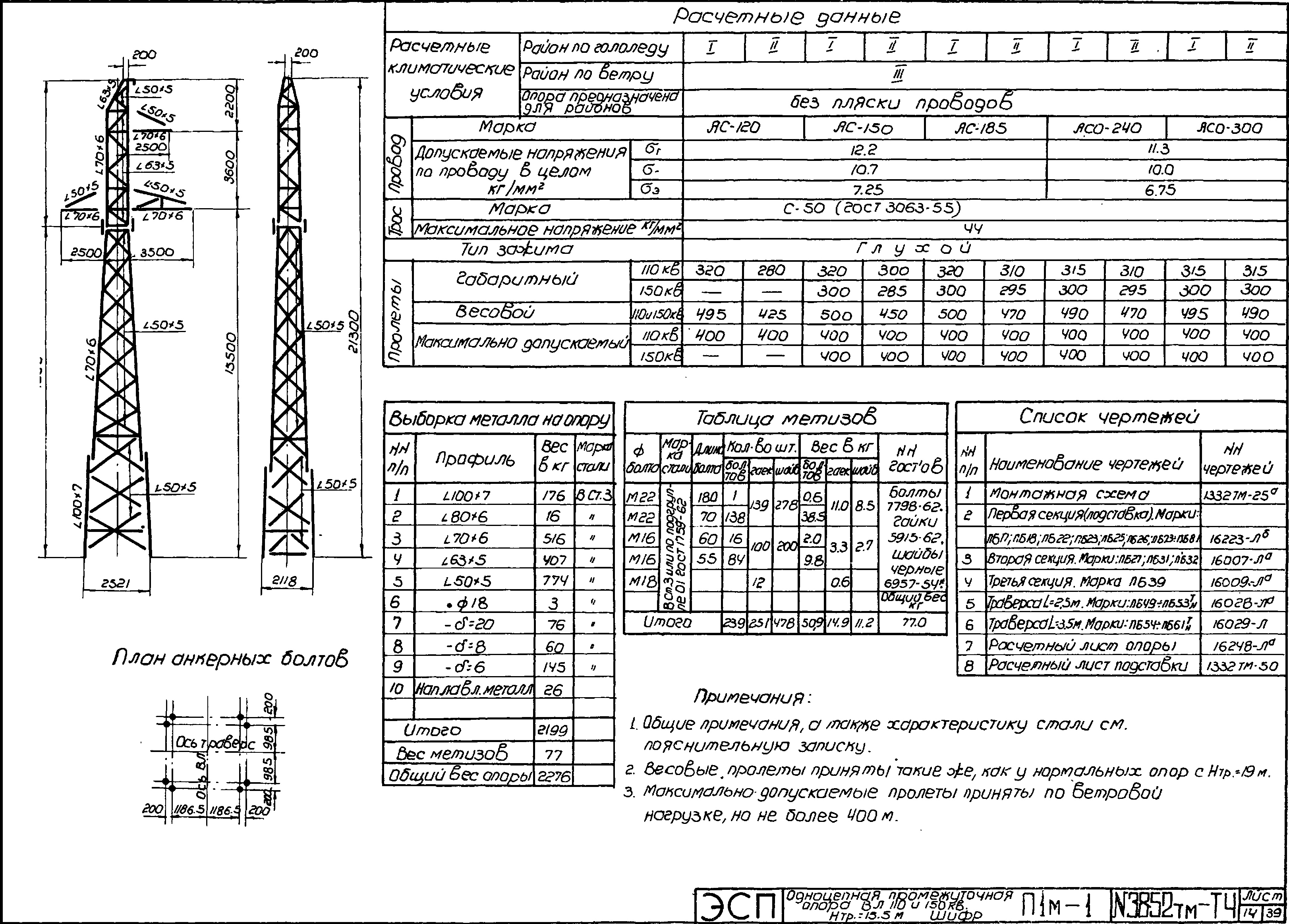 Промежуточная опора П1М-1, типовой проект 3852тм-т4 С245 лакокрасочное покрытие