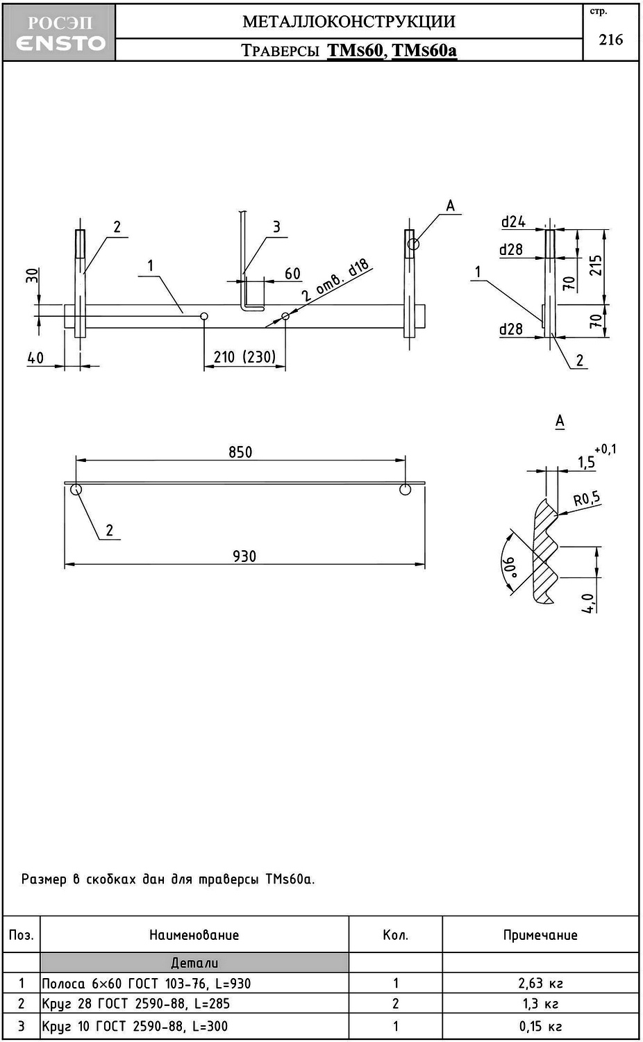 Траверса ТМs60А, типовой проект 25.0001 С245 горячее оцинкование