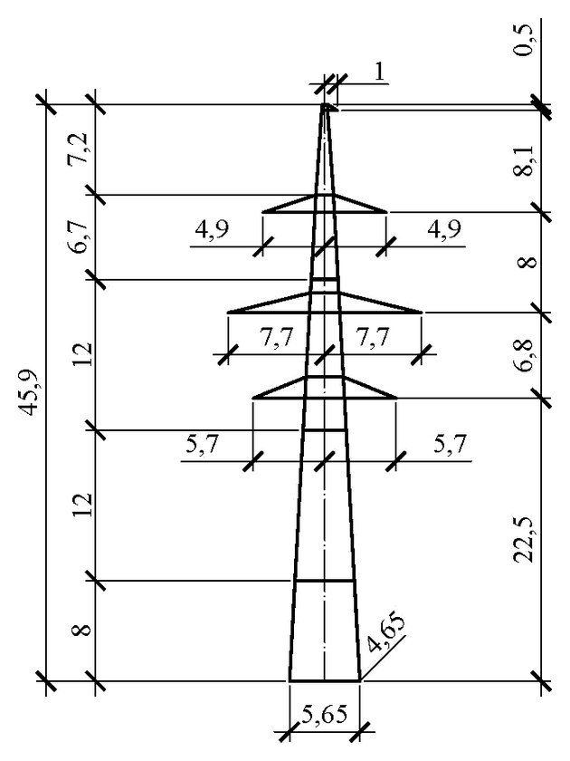 Промежуточная опора П330н-2 (II-III в.р.), чертеж 7.330.01-КМ2 С345 горячее оцинкование