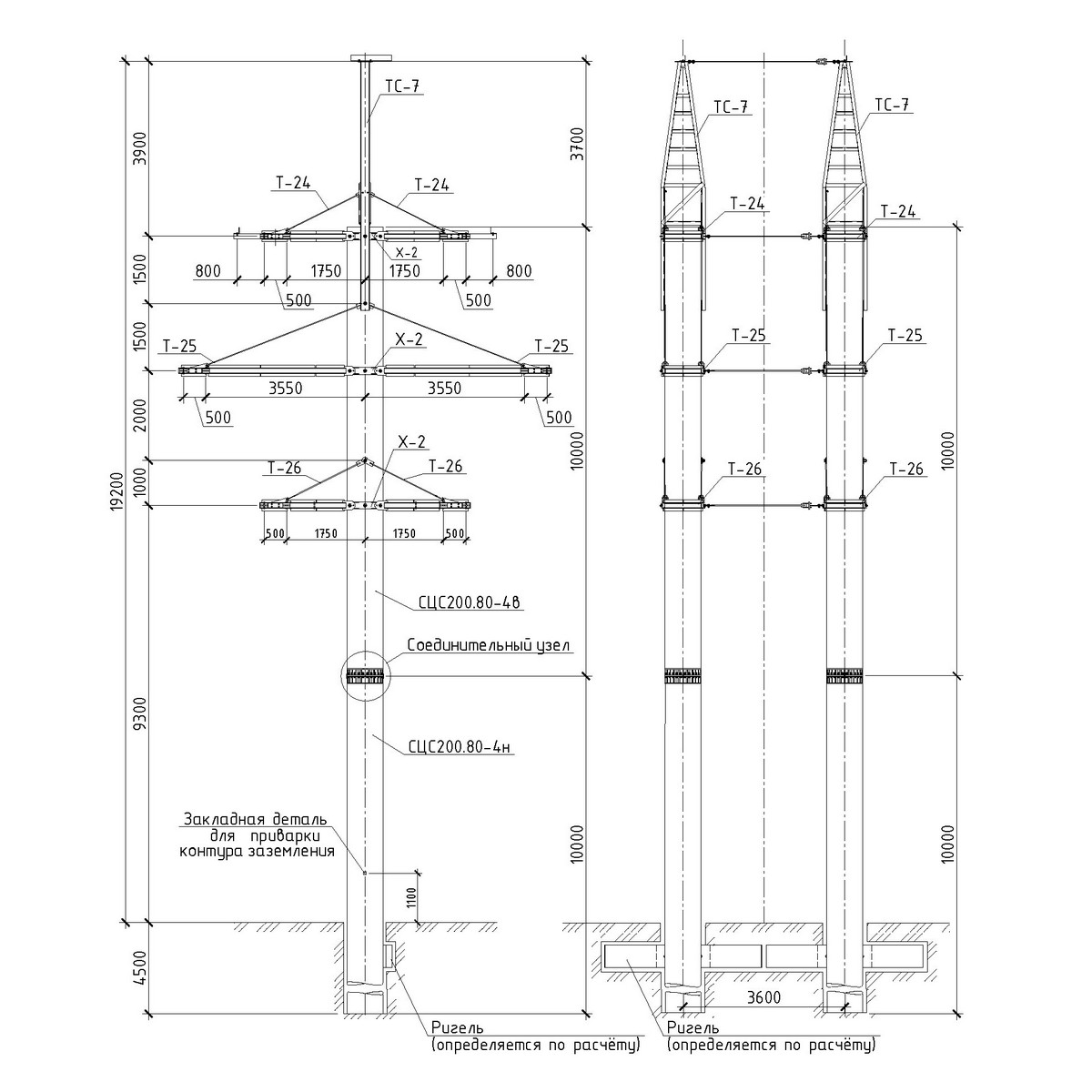 Анкерно-угловая железобетонная опора 2СУБ110-2, чертеж 16.006-т14.007