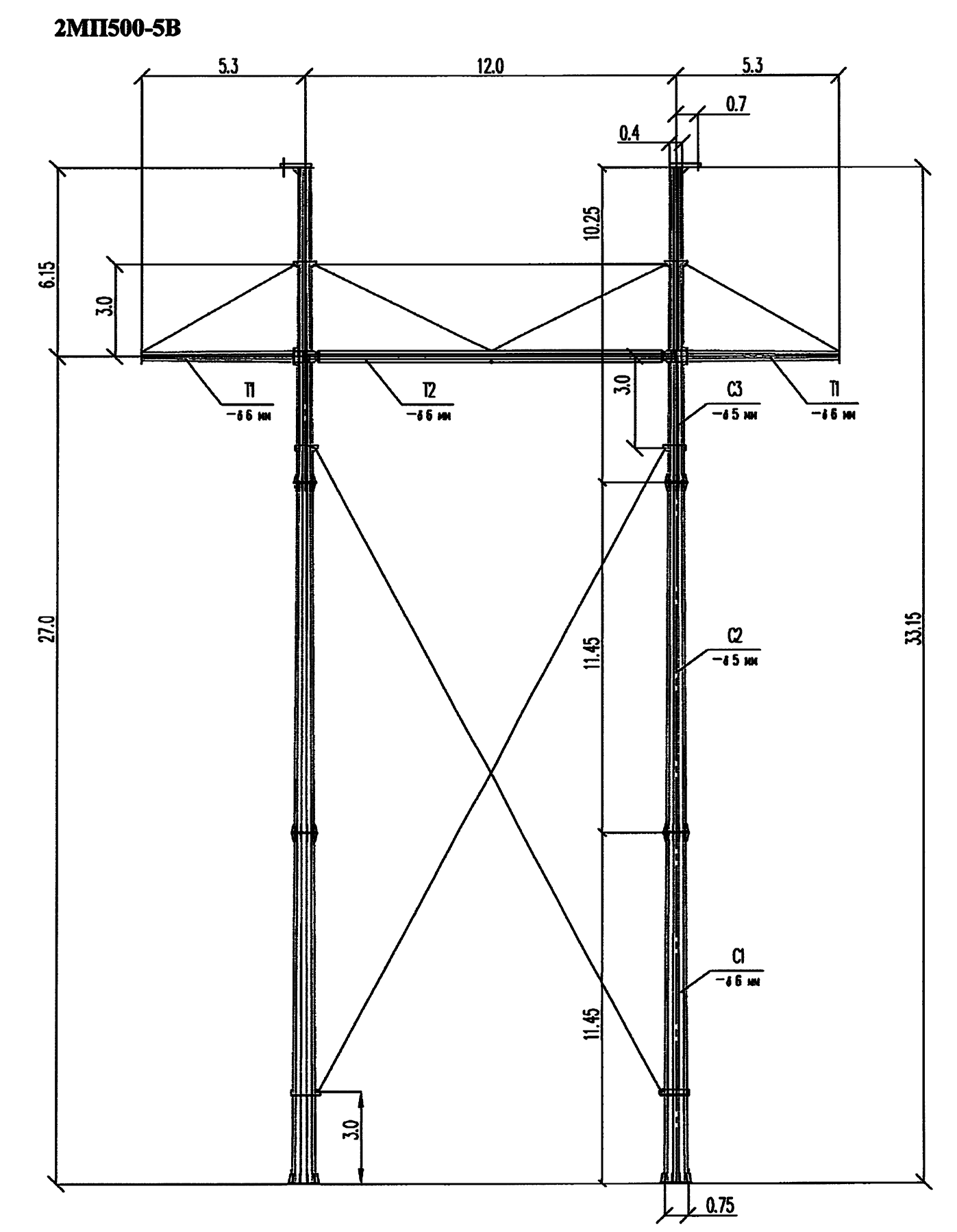 Промежуточная опора 2МП500-5В, типовой проект 20033тм С345 горячее цинкование