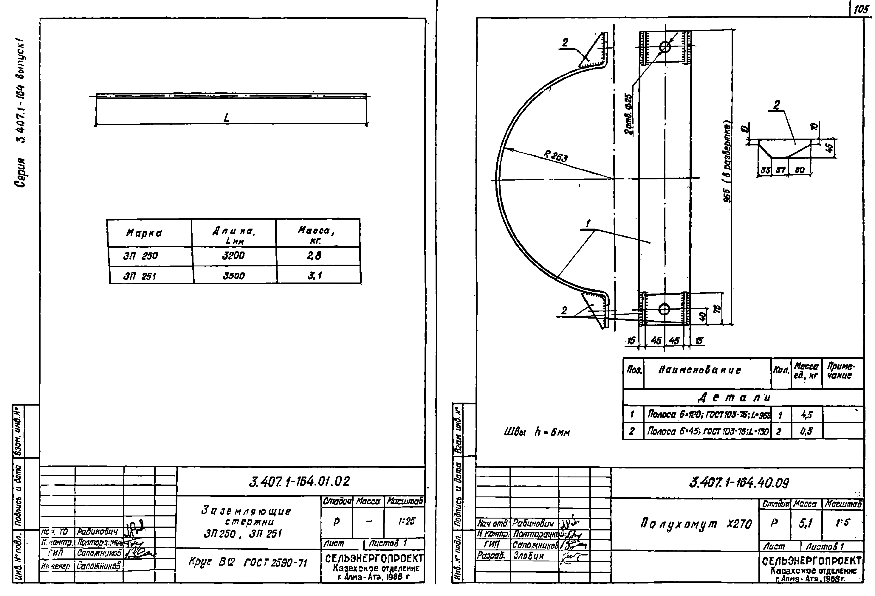 Заземляющий проводник ЗП251, типовой проект 3.407.1-164.1 С245 горячее оцинкование