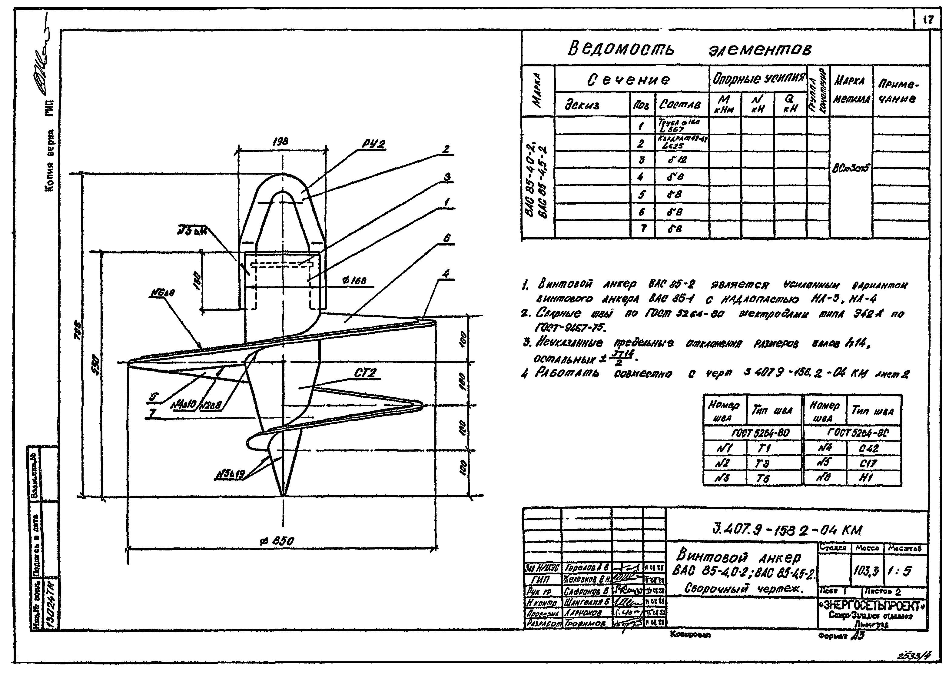 Винтовой анкер ВАС 85-4,0-2, серия 3.407.9-158 С345 горячее оцинкование