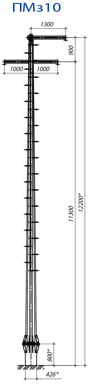 Промежуточная опора ПМз10, типовой проект ЕЕЕ-2КС-2011 С345 горячее цинкование