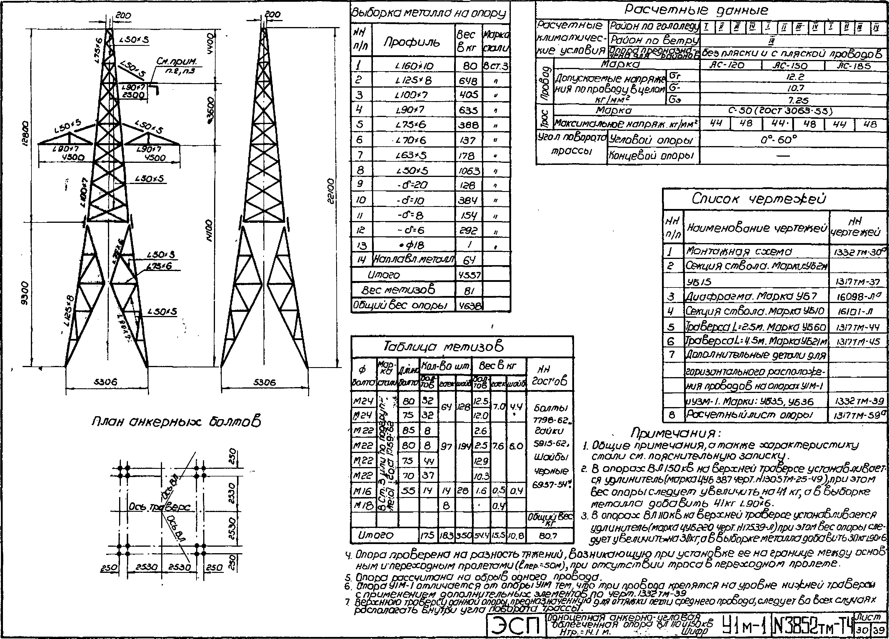 Анкерно-угловая опора У1М-1, типовой проект 3852тм-т4 С245 лакокрасочное покрытие