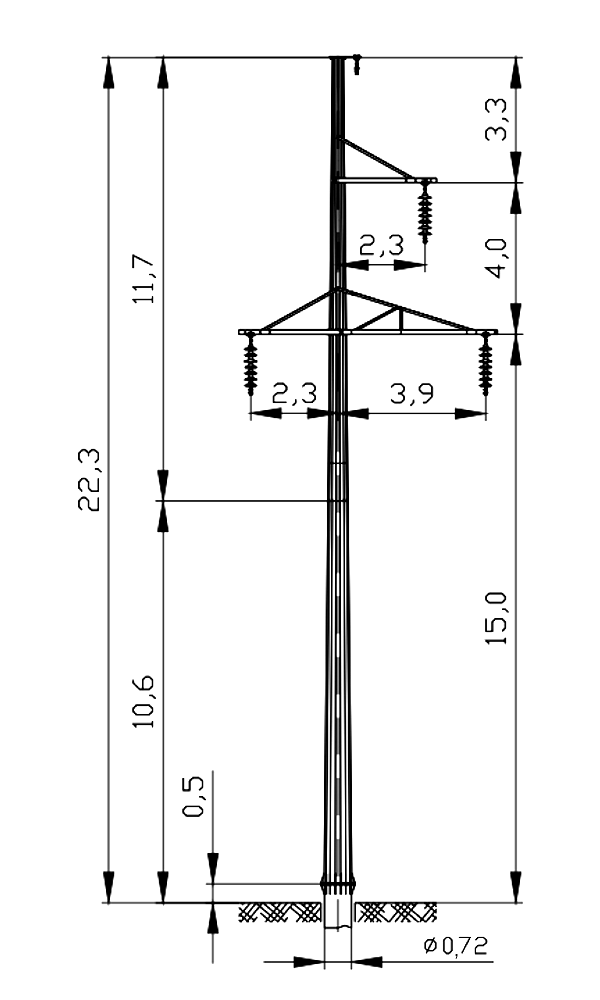 Промежуточная опора ПМ110-3Ф, типовой проект 3.407.2-182.09 С345 горячее цинкование