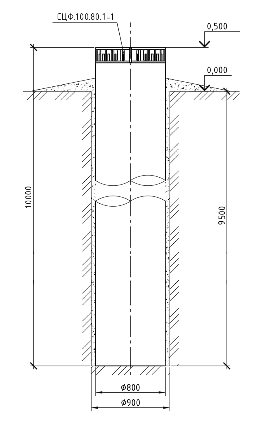 Фундамент СЦФ.100.80.1-1 для секционированной опоры, проект 17.009