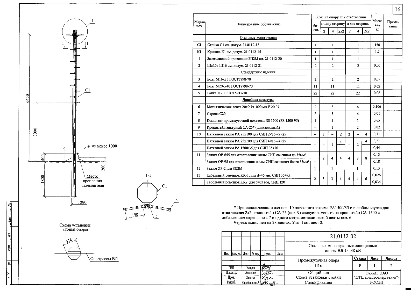 Промежуточная опора П1м, типовой проект 21.0112.2 С345 горячее цинкование