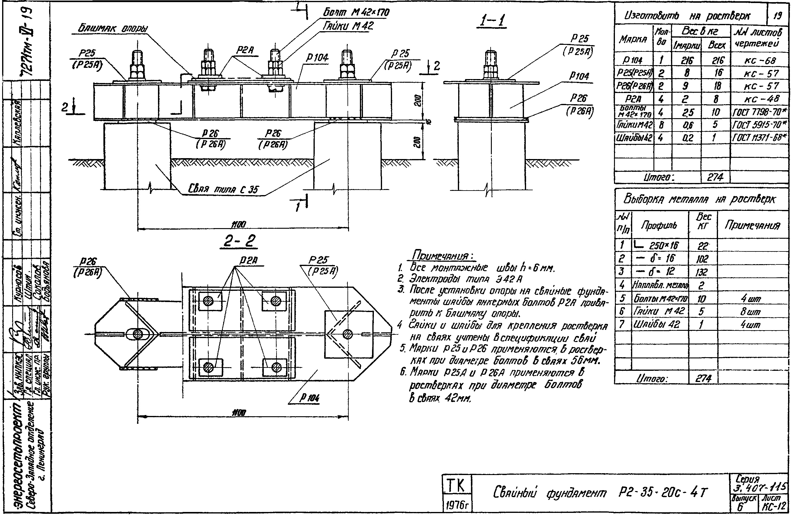Ростверк двухсвайного фундамента Р2-35-20с-4т С345 горячее оцинкование