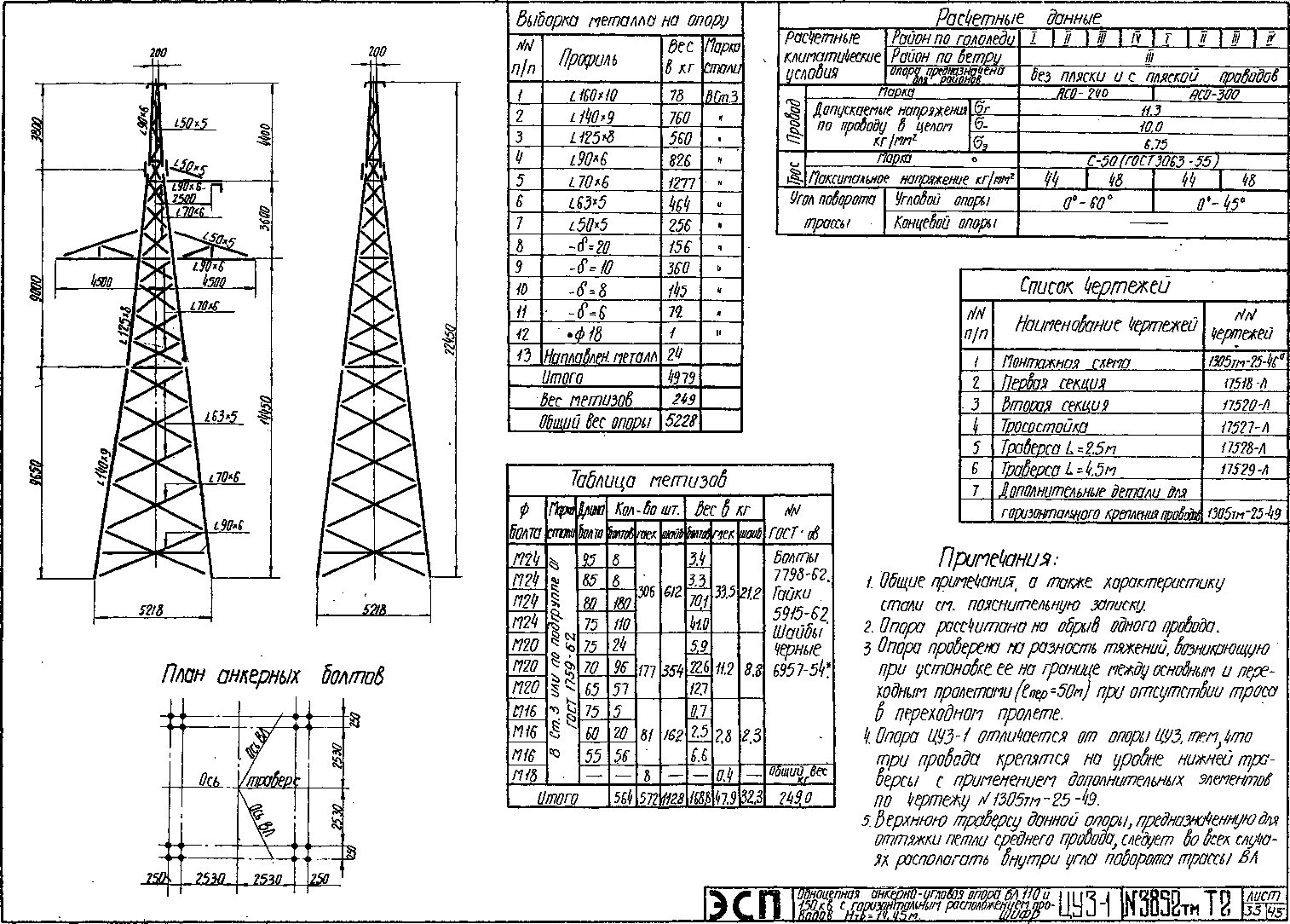 Анкерно-угловая опора ЦУ3-1, типовой проект 3852тм-т2 С245 горячее оцинкование