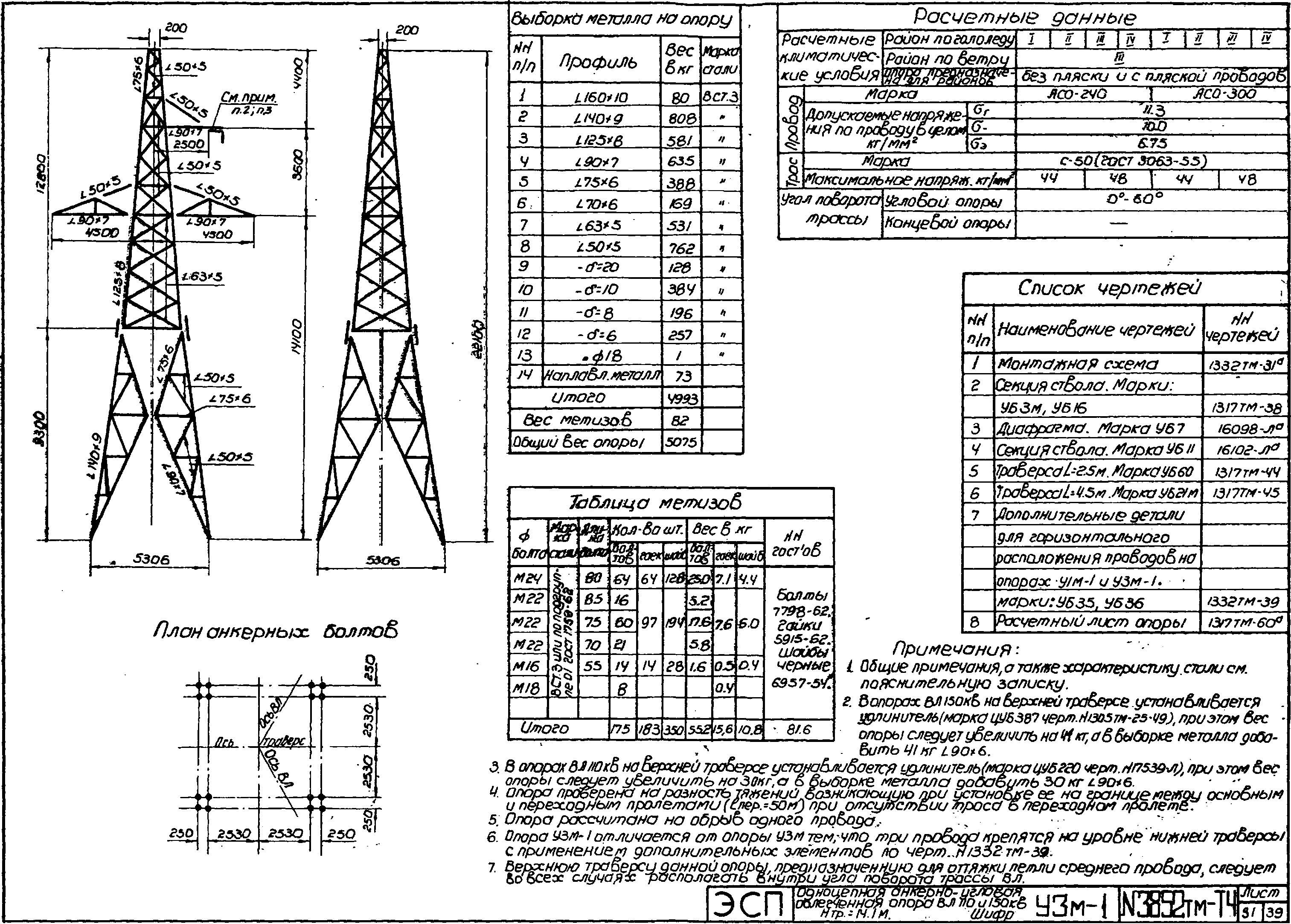 Анкерно-угловая опора У3М-1, типовой проект 3852тм-т4 С245 лакокрасочное покрытие