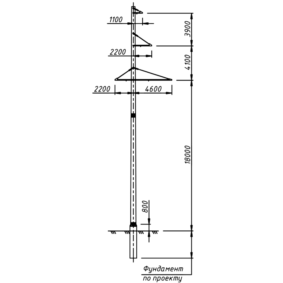 Промежуточная повышенная железобетонная опора СПБ110-9Ф, чертеж 17.002-т1