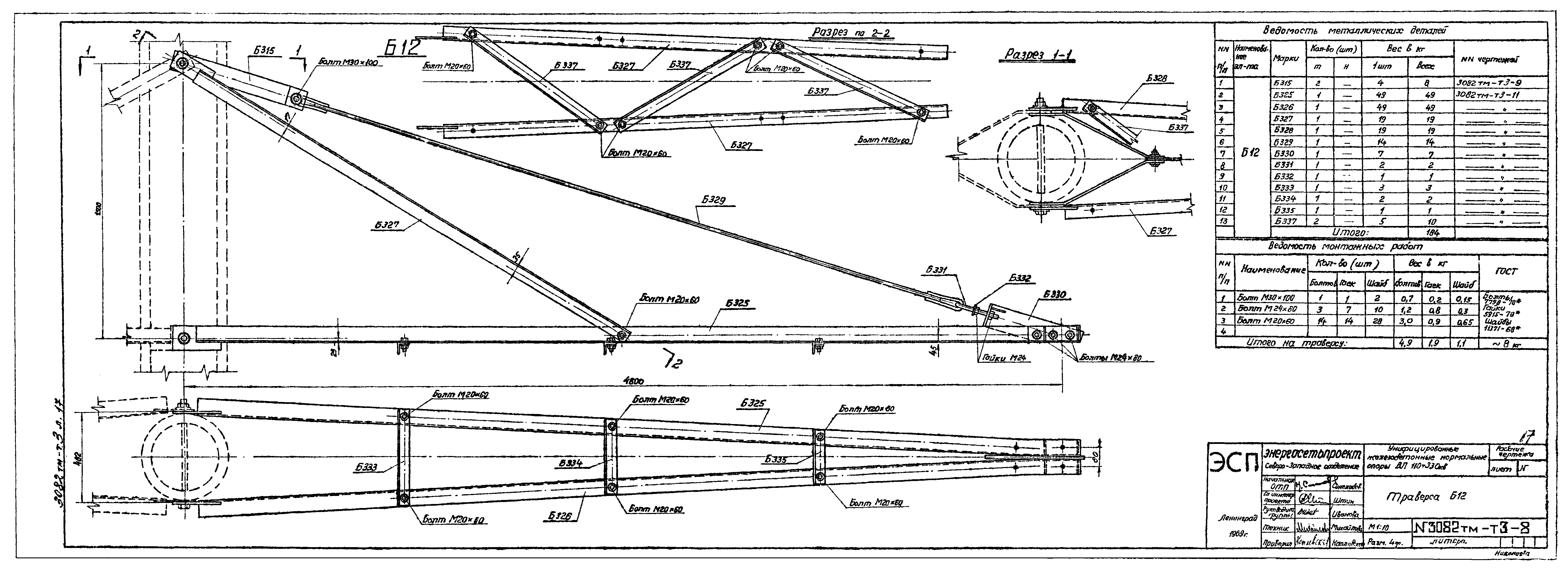 Траверса Б12, типовой проект 3082тм-т3 С245 горячее оцинкование