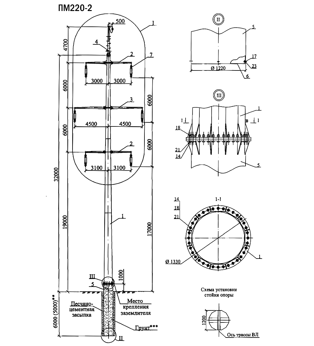 Промежуточная опора ПМ220-2, типовой проект 27.0009 С345 горячее цинкование