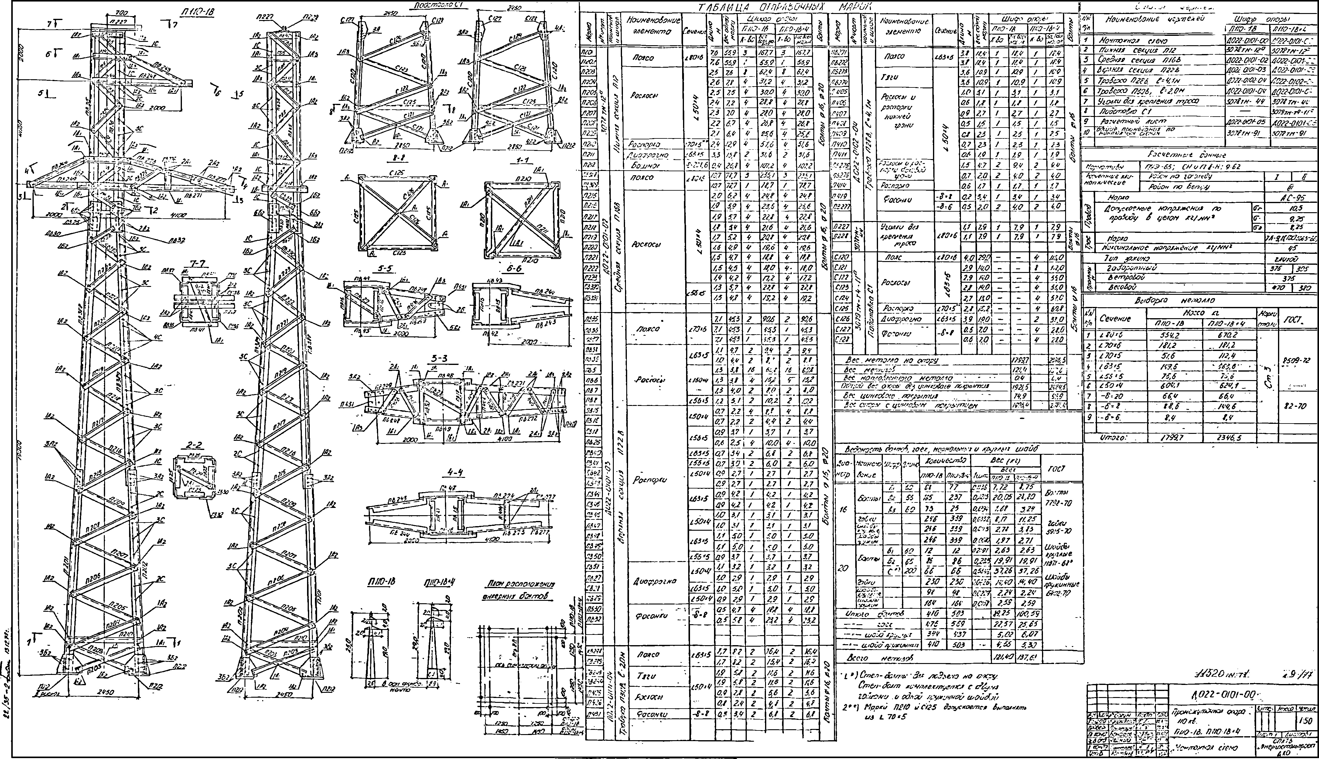 Промежуточная опора П110-1В, типовой проект 11520тм-т1 С245 горячее оцинкование